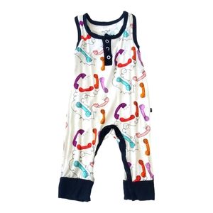 Retro Phones Bamboo Tank Romper| Size 9-12M